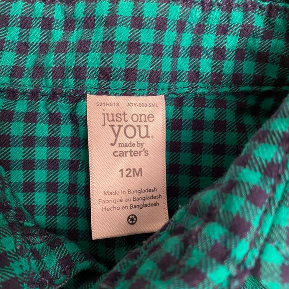 Carter's Teal and Black Checkered Bodysuit with Rhino Detail - Picture 2 of 3